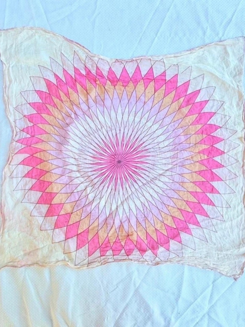 Antique Distressed SILK Scarf Vintage Hand Rolled Neckerchief Sunburst